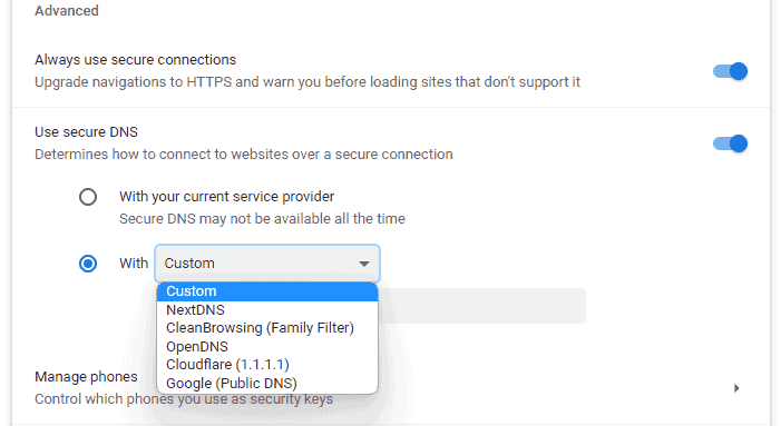 Chrome DoH configuration