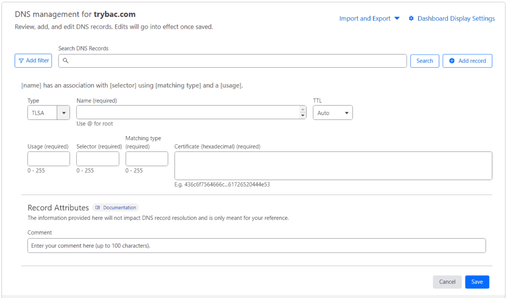 Cloudflare add tlsa record