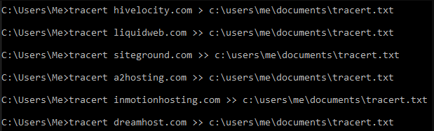 tracert commands to check website performance